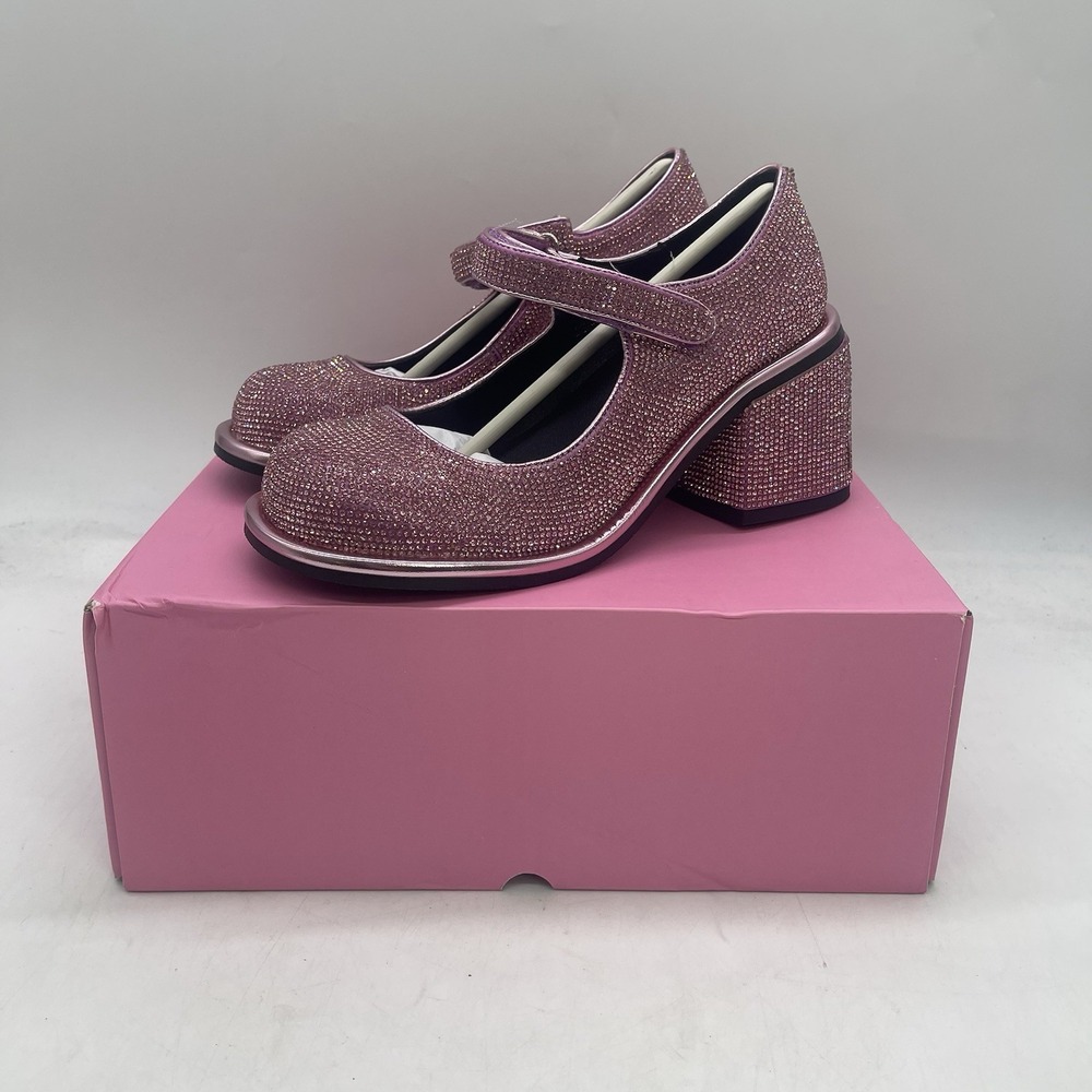 Sugar Thrillz Platform Heels Womens 8M Pink Glitter Rhinestone Chunky NEW w Box